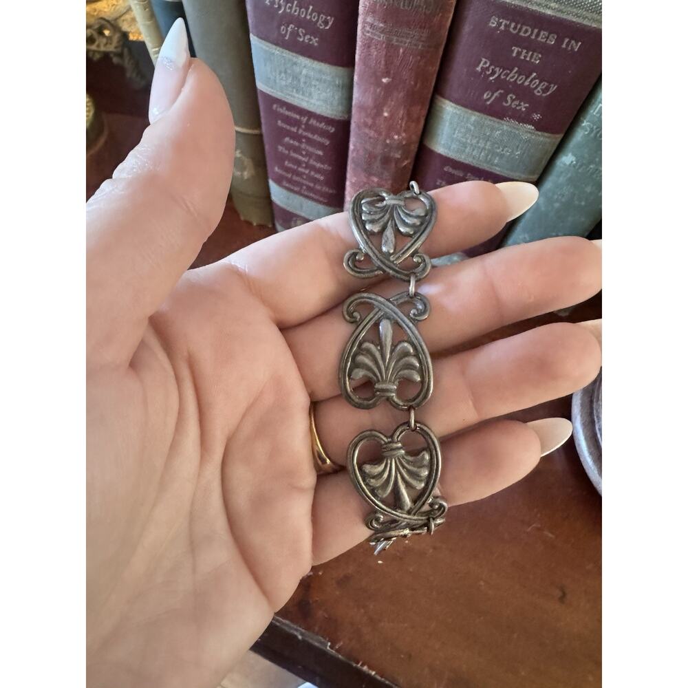 Vintage Margo De Taxco Sterling Silver Necklace Choker Mexican Heart Link Signed - Picture 4 of 13